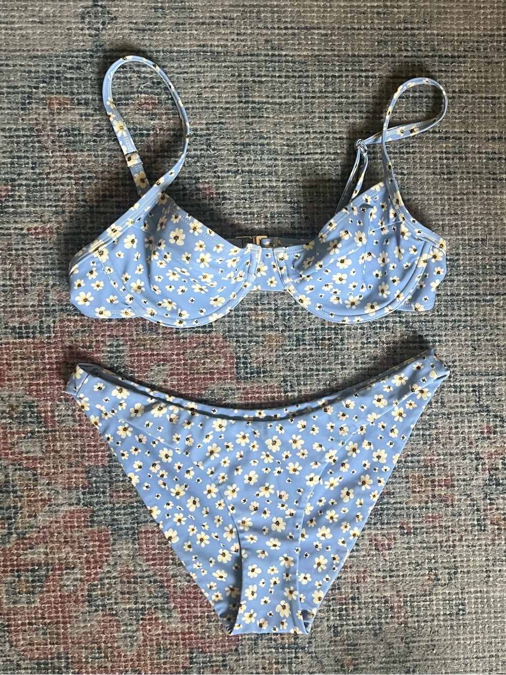 Floral Blue Bikini - Top and Bottom Set